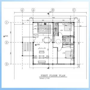 Map of a 210-meter independent two-story villa with a structure