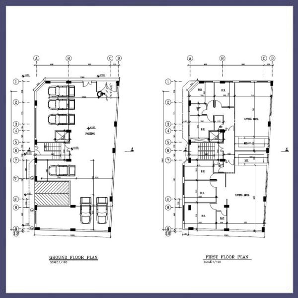 Architectural plan 20*11, two south-west corners