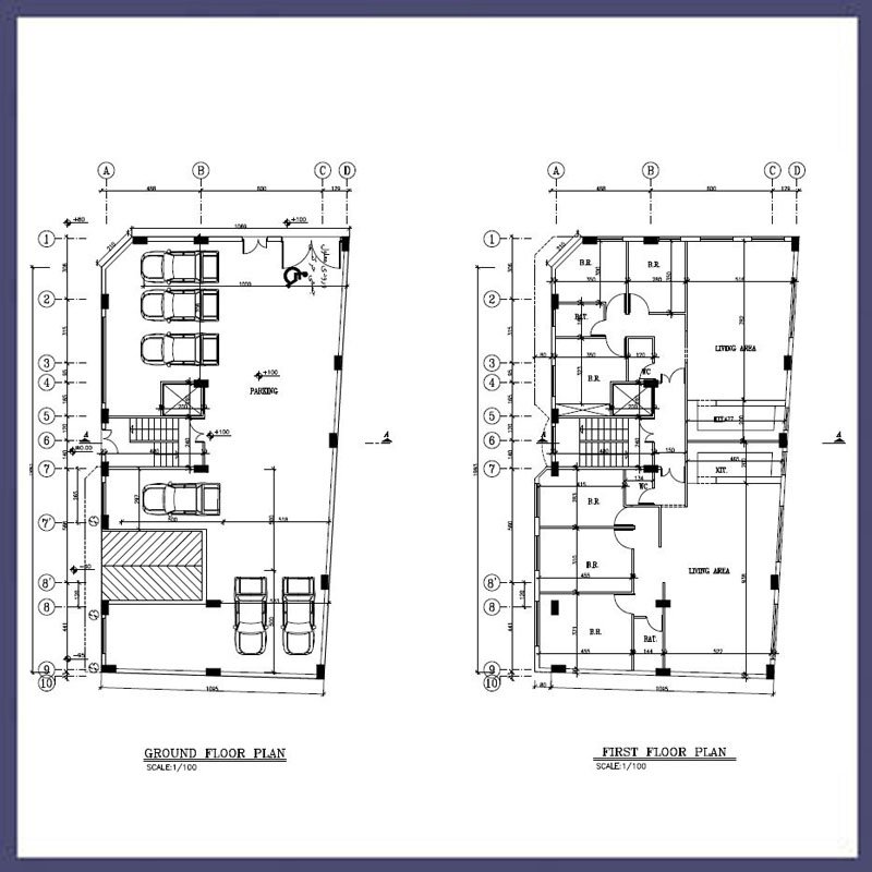 Architectural plan 20*11, two south-west corners