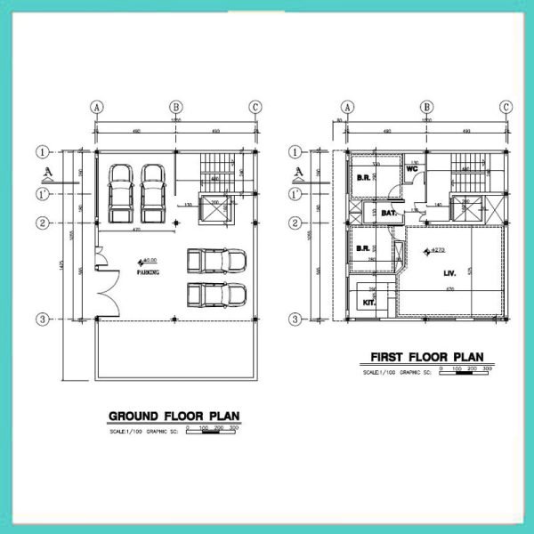 Architectural plan 10x10, two north-west corners