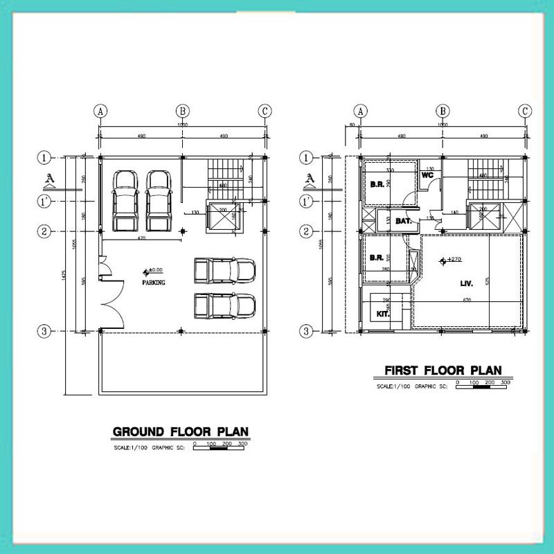 Architectural plan 10x10, two north-west corners