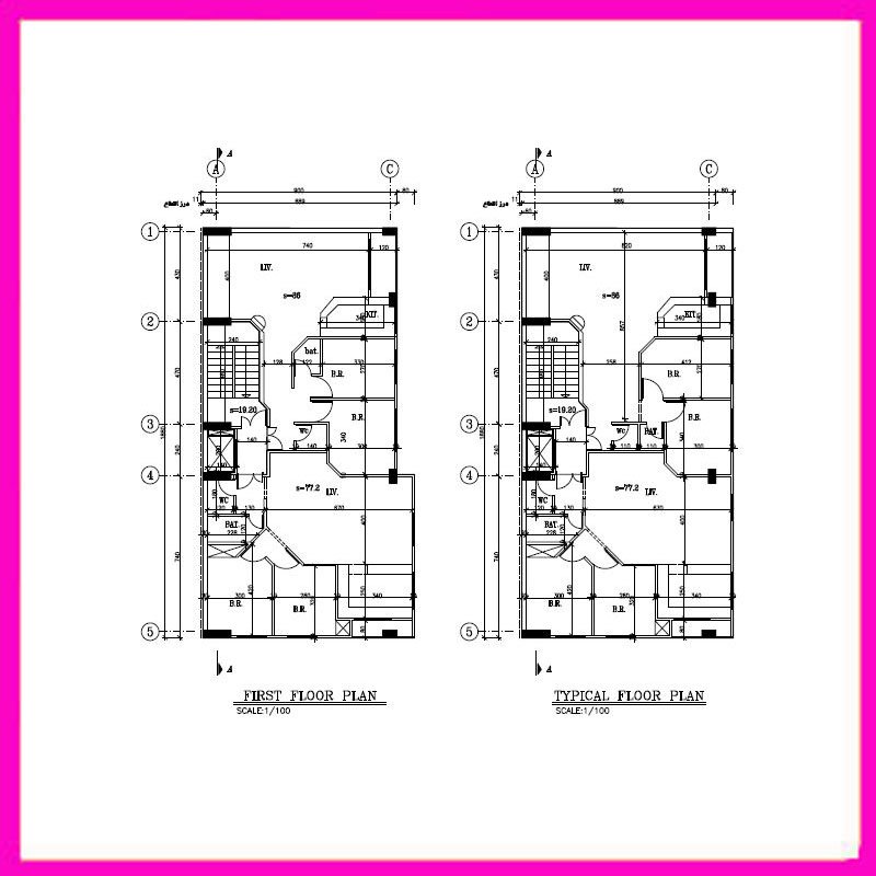 Architectural plan 19x9, two north-east corners