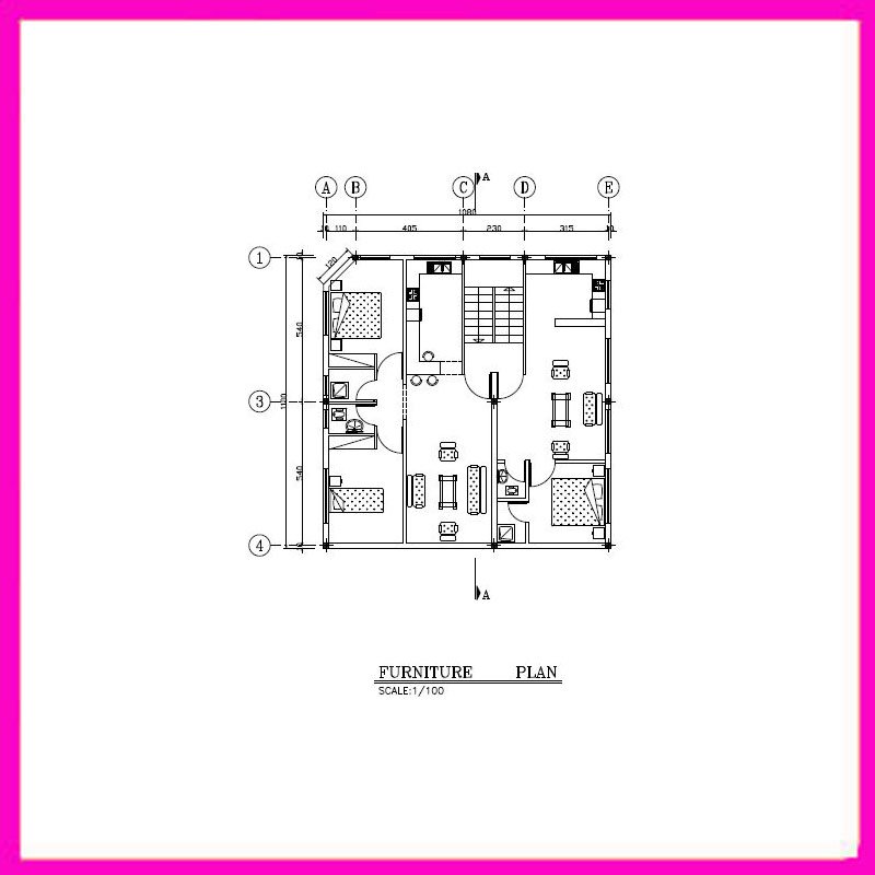 Architectural plan 11x11, two south-west corners
