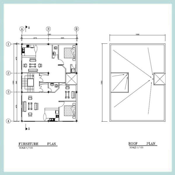 Architectural plan 12x10, two north-west corners