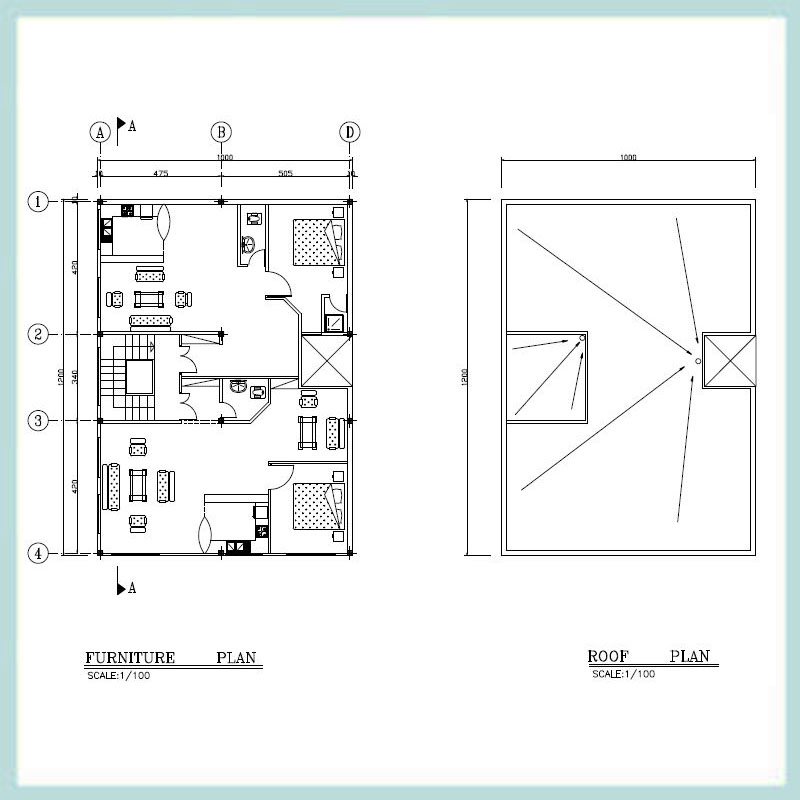 Architectural plan 12x10, two north-west corners