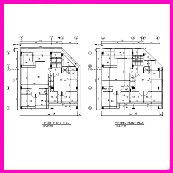 Architectural plan 14x14, two south-east corners