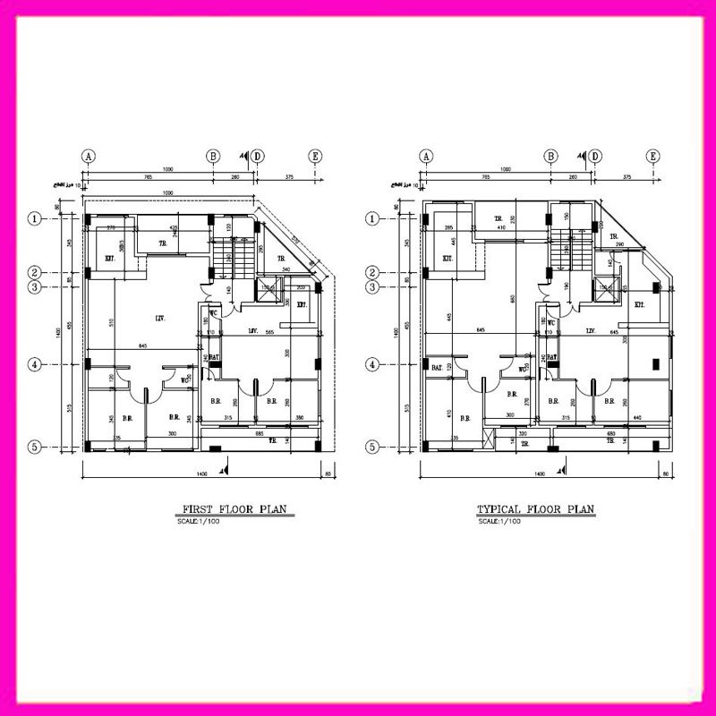 Architectural plan 14x14, two south-east corners