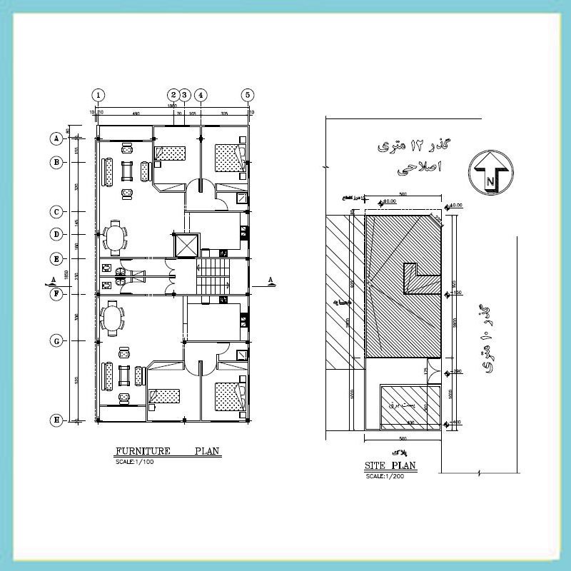 Architectural plan 18x10, two south-east corners