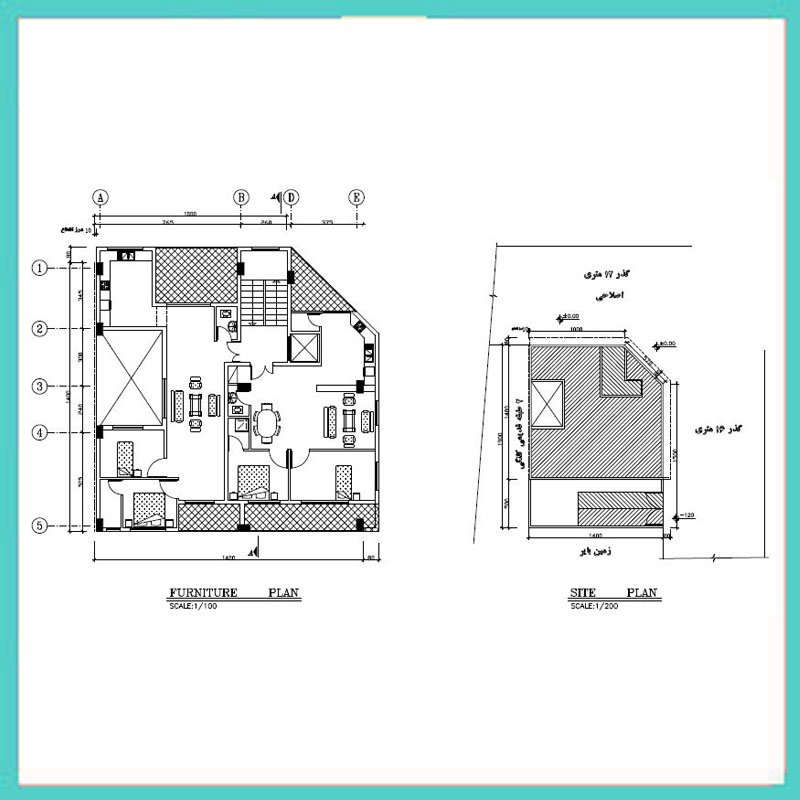 Architectural plan 14x14, two south-east corners