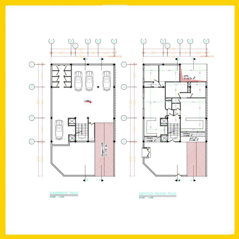 Architectural plan 15x12 two corners + structure