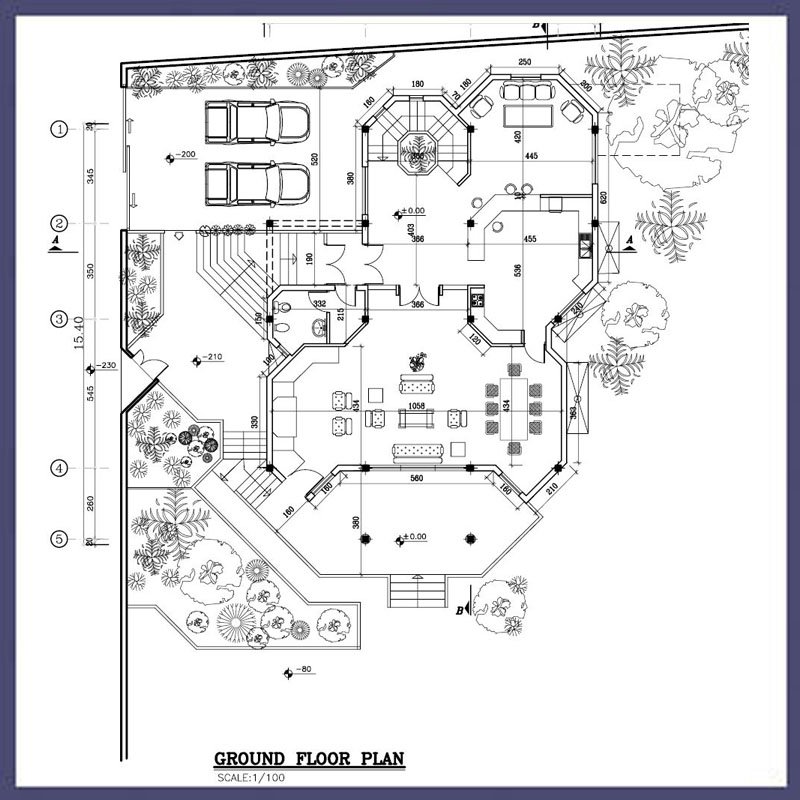 Map of a 500-meter villa, 2 floors + basement