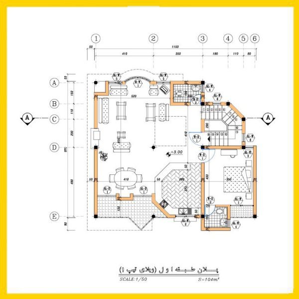Map of a 265-meter 3-story villa